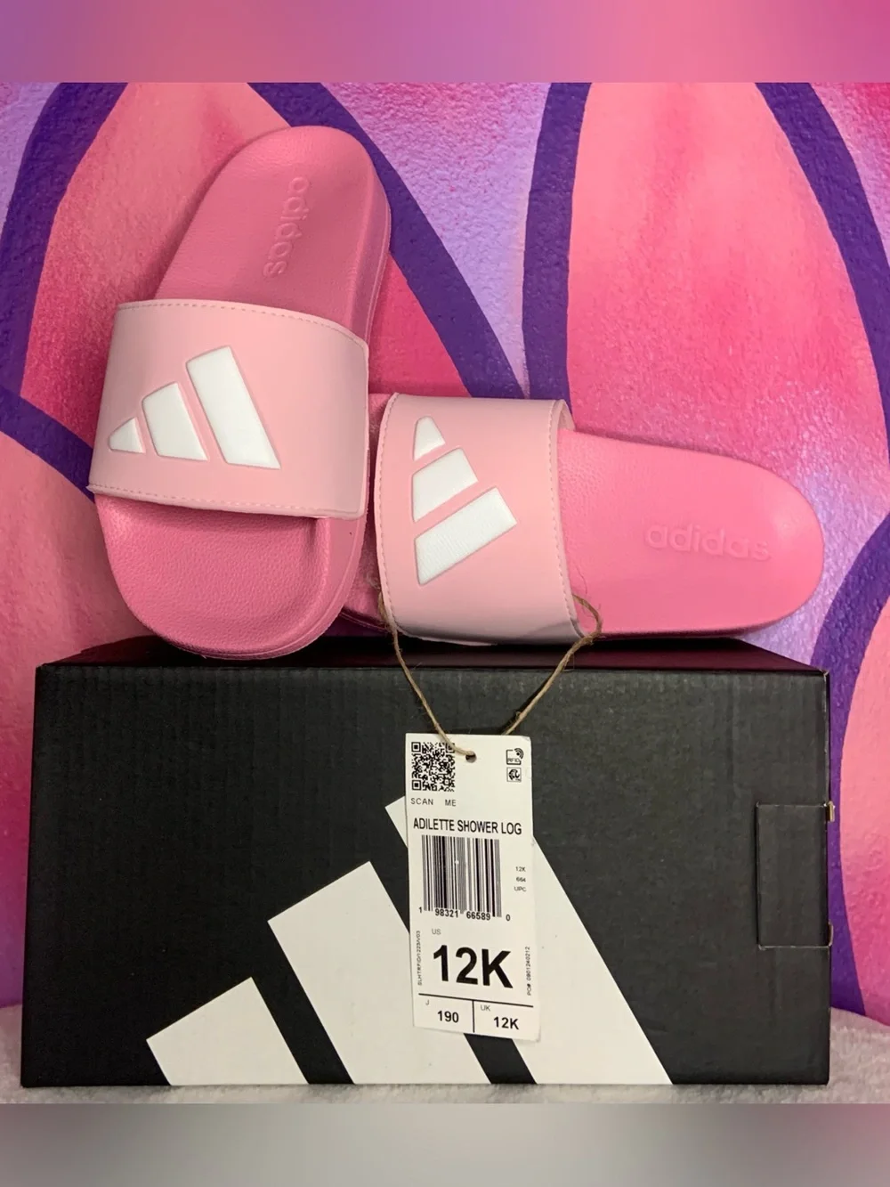 ADIDAS ~ ADILETTE SHOWER LOGO SANDALS KIDS ~ Girls age 4 - 7 ~ Size 12K ~ * NIB